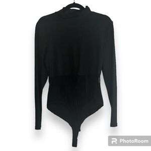 2/$25 Black Bodysuit by Chicme Size Large Black Sexy Sheer Tummy Snap